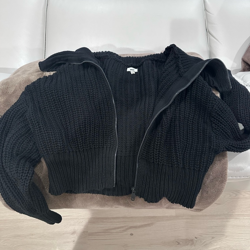Aerie Black Knit Zippered Cardigan